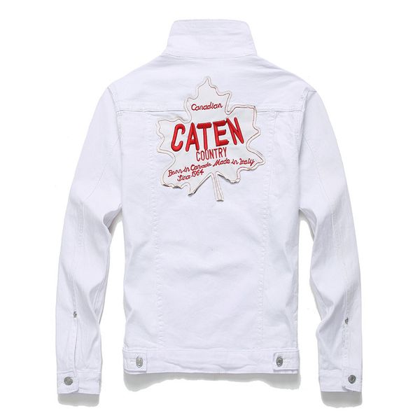 

Branded original de ign white denim jacket caten country men 039 trendy embroidery badge ela tic lim denim jacket patch de ign coat