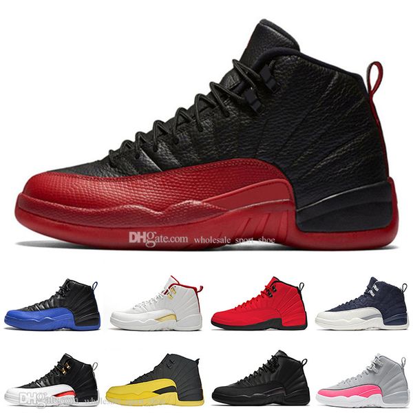 

sale flu game dark grey 12 12s mens basketball shoes deep royal blue suede midnight black wings men sports designer athletics sneakers, White;red