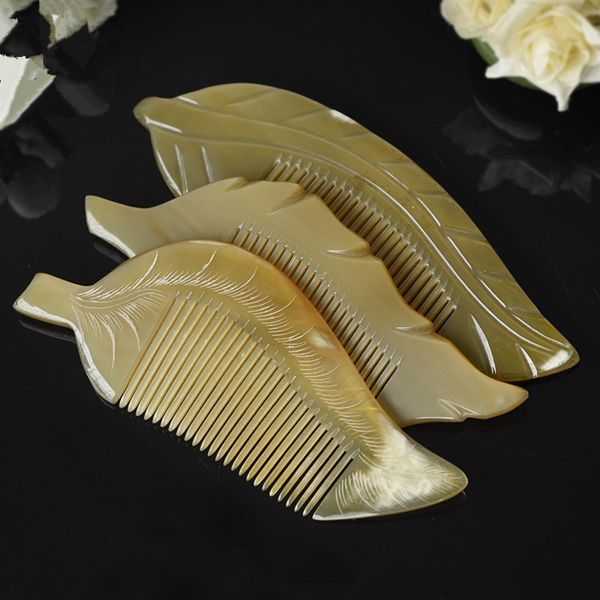 

1pc качество як horn резные листья comb антистатические horn comb cute g0412, Silver