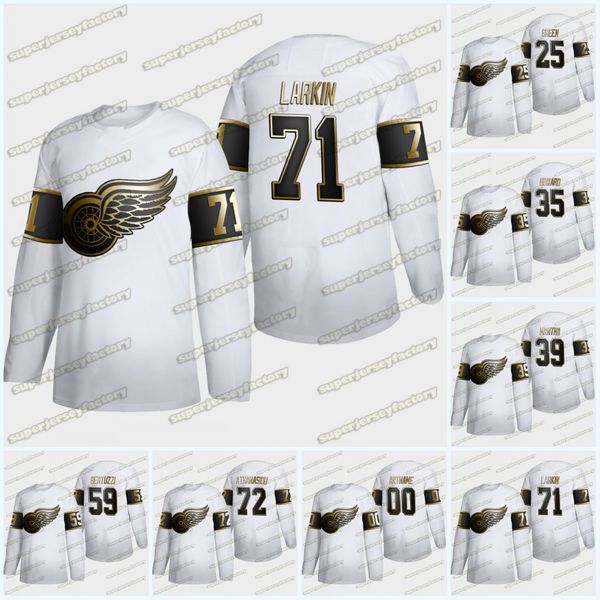

henrik zetterberg detroit red wings 2020 white golden edition jersey tyler bertuzzi niklas kronwall jimmy howard dylan larkin gordie howe, Black;red