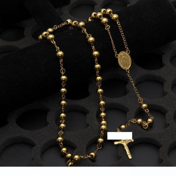 

star with the trend of wearing a necklace gold-plated high-grade stainless steel beaded jesus cross necklace, Silver
