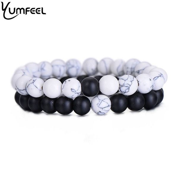 

yumfeel new handmade stone black white bracelet 2pcs/set couples bracelet jewelry gifts