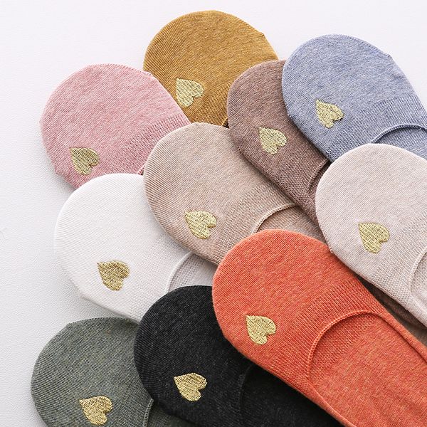 

spring summer new ladies boat socks love cute fashion embroidery silicone non-slip stealth socks cotton high quality, Black;white