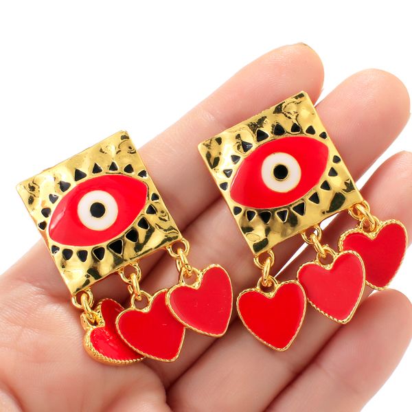 

aensoa 2020 gold color evil eye drop earrings for women bohemian metal heart tassel big earrings fashion jewelry accessories, Golden;silver