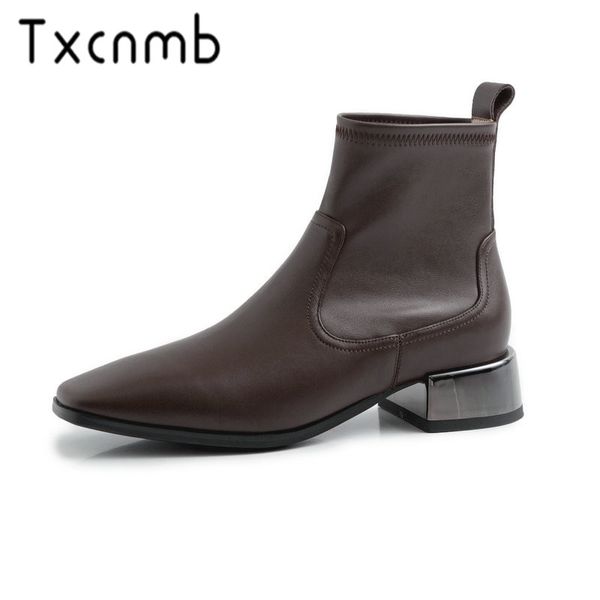 

txcnmb fashion boots women ankle boots sqaure toe square heels autumn winter shoes woman ladies new basic, Black