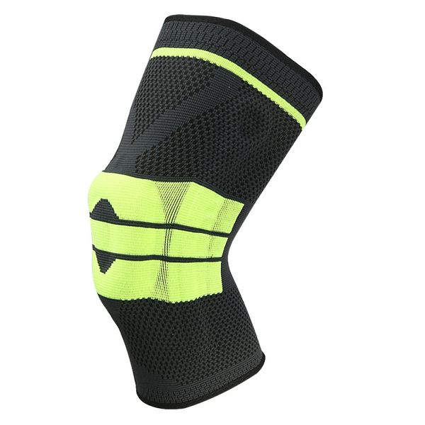 

new patella knee protector volleyball basketball knitted compression elastic knee sleeve brace silicone spring pad, Black;gray