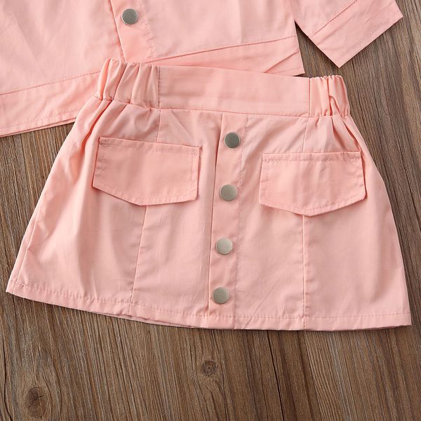 

2pcs kids baby girls safari clothes sets tracksuits long sleeve coats elastic waist mini skirts 2020 children girl outfits 1-5y, White