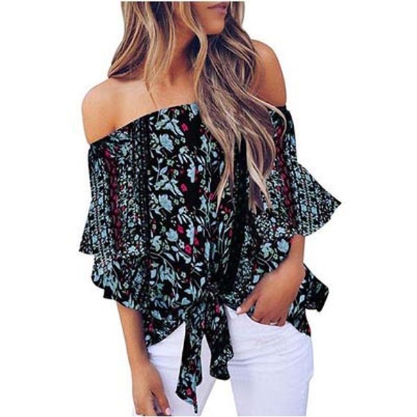 

womens fashion loose shirt ladys designer t-shirts women slash neck bell sleeve shirt womens casual print tshirts tees wholesale, White