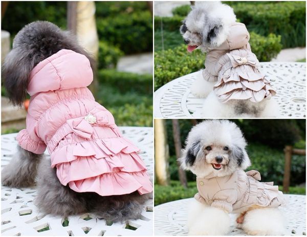 Chaquetas de abrigos baratos Datos de lujo de lujo abrigo de invierno cálido princesa mascota