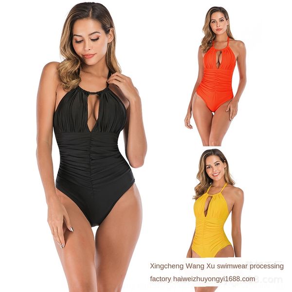 

2020 one-piece female pure color backless 2020 one-piece female swimsuit pure color backless swimsuit, White;black
