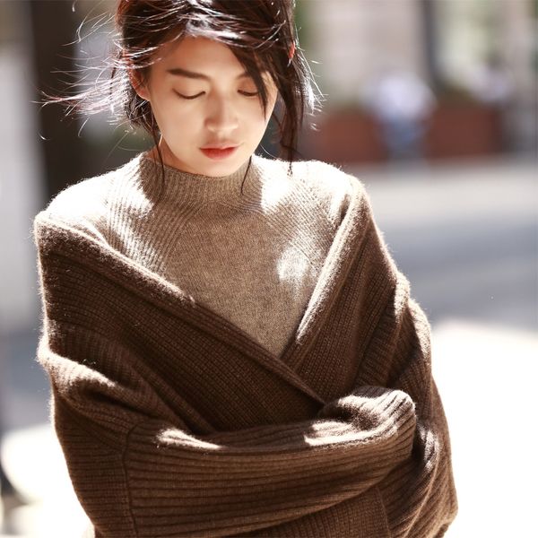 

winter knitted sweater turtleneck caramel yak wool women sweaters and pullovers camel pullover luxury knit sweater, White;black