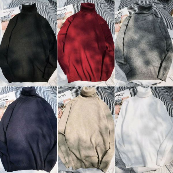 

men fashion winter warm sweater slim fit knitted high neck long sleeve pullover solid jumper turtleneck uk, White;black