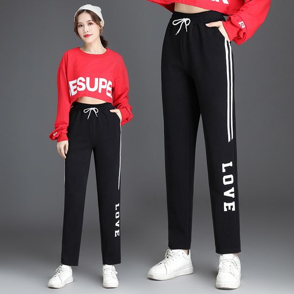 

2019 new sweatpants women casual trousers track pants elastic cotton sweat pants high quality, Black;white