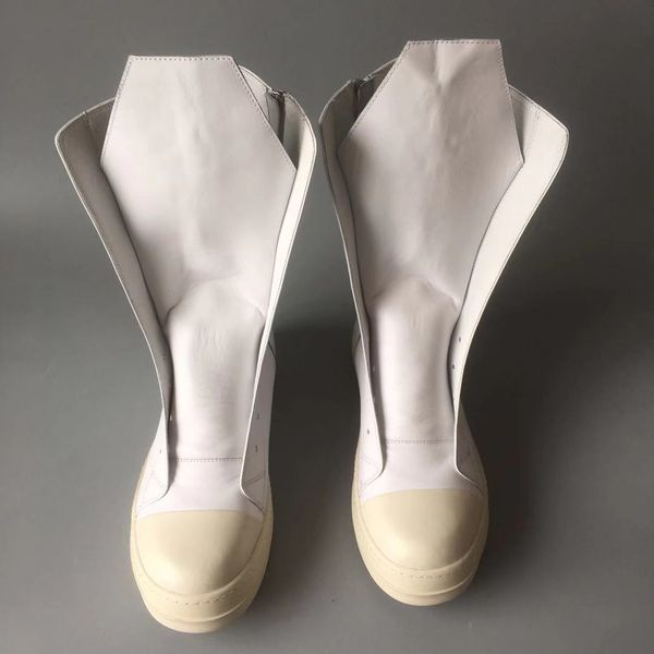 

2018ss genuine leather layer men's knee boots white barreled really high-end fashion boots long-barreled, Black