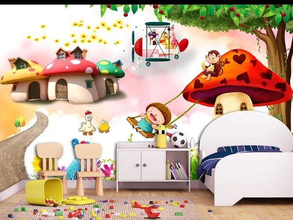 

home decor custom large mural 3d wallpaper children's paradise fantasy girl mushroom baby bedroom mural tv back wall decor deep 5d embo