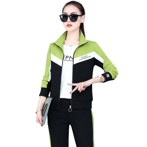 

женские спортивные костюмы 3 шт наборы 1008 весна осень активный разогреть одежды для женщин с длинным рукавом лоскутная куртки + с коротким, Gray