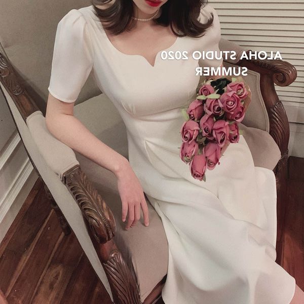 

2020 summer new fashion korean hepburn dress french high waisted drop elegant temperament base, White;black