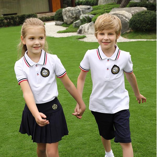 

2019 новая мода высокое качество учащихся средней школы униформа мальчиков корея studens юбка и рубашка polor комплект хлопок, White