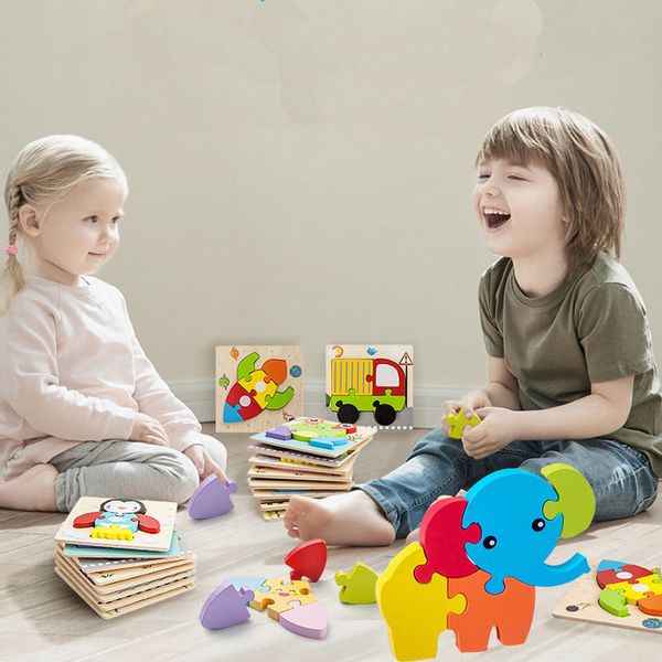 

baby 3d wooden puzzles educational toys for child building blocks wood toy jigsaw craft animals high quality