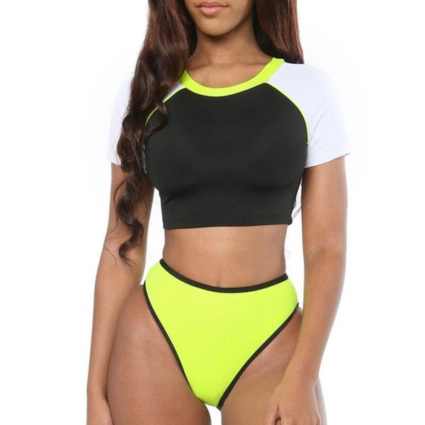 

в-x с коротким рукавом бикини 2019 спортивные купальники женщин топ растениеводство нажмите вверх купальник купальщицы высокая шея купальный, White;black