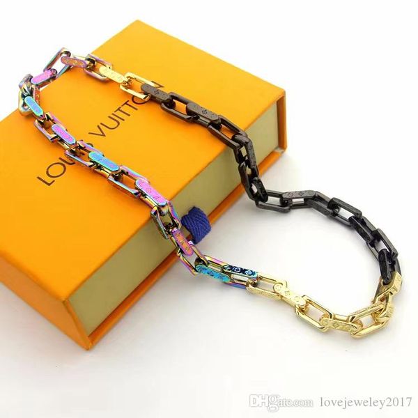 

new style luxury designer jewelry men necklaces silver thick chain hip hop necklace stainless steel four leaf flower printed chain