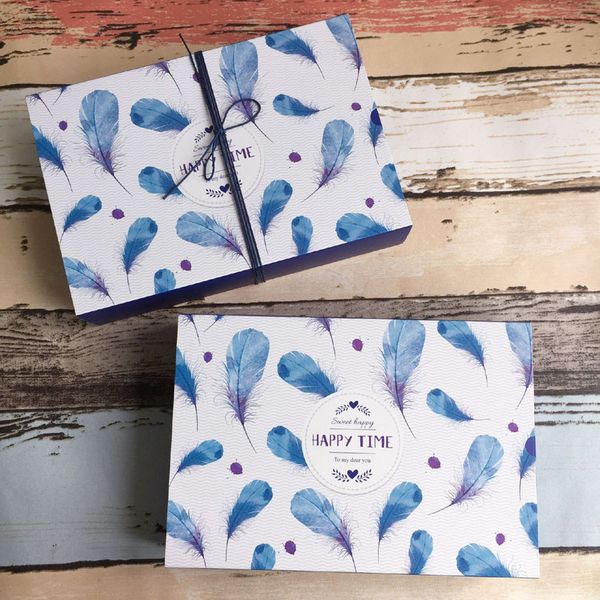 

blue feather diy gift box paperboard cookie cake packaging box cardboard wedding party candy box