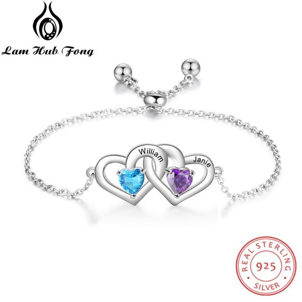 

personalized name bracelet custom 925 sterling silver double heart bracelets adjustable charm jewelry women gifts (lam hub fong, Golden;silver