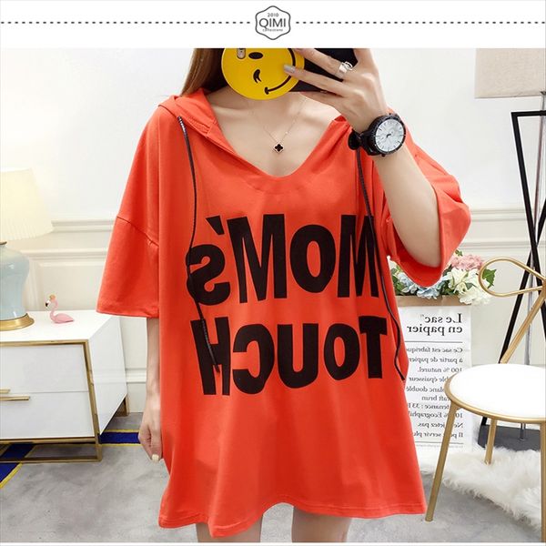 

большой размер свободный тонкий с капюшоном рукав летучая мышь жира мм t-рубашки женщин средней длины с короткими рукавами футболки большой, White