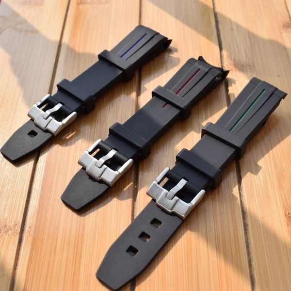 

20mm width black rubber strap pin buckle fit for gmt automatic watch, Black;brown