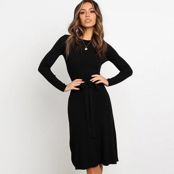 

fashion clothes women dress long sleeve high waist long sleeve autumn 1924, Black;gray