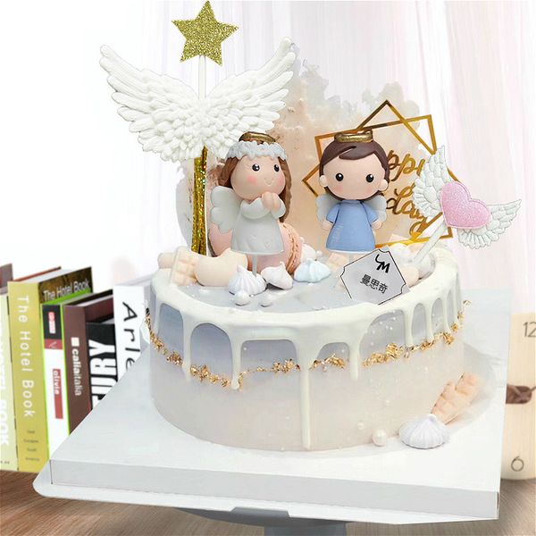 

1pc soft ceramics cartoon angel princess princess cake decor ornament wedding engagement kids birthday party baby shower supply