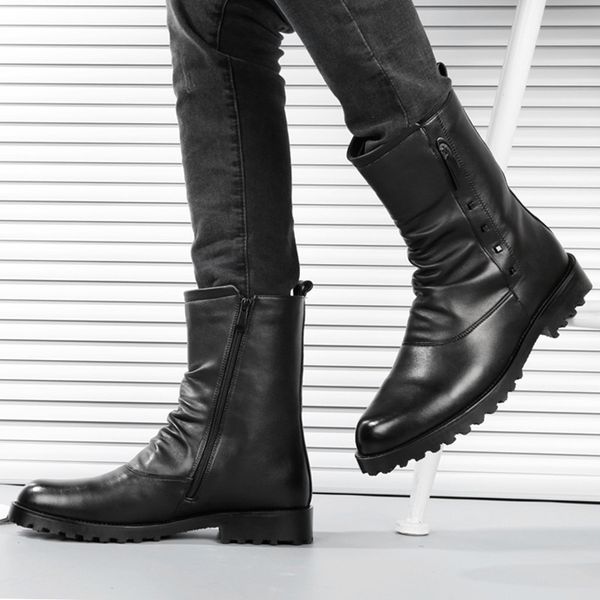 

british design men fashion soft leather boots mid-calf short boot platform black tooling shoes motorcycle zapatos hombre botines