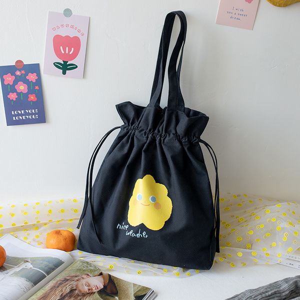 

canvas cartoon printing women's big drawstring bag female book pouch shopping package bolso bolsa feminina for teenagers girls