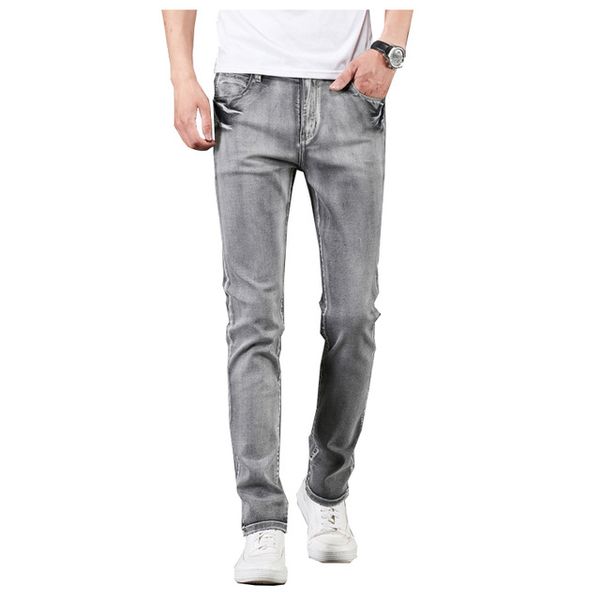 

men's jeans men gray stretch slim fit vintage spring and autumn yong boys denim pants clothing 2021 trendy, Blue