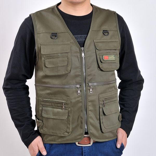 

men's vest army green camouflage casual baggy ones v-neck sleeveless multi-pocket zipper outdoor pgraphy fishinghy climbing, Black;white