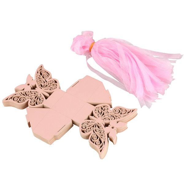 

0pcs butterfly wedding favour box birthday party gifts candy boxes (pink