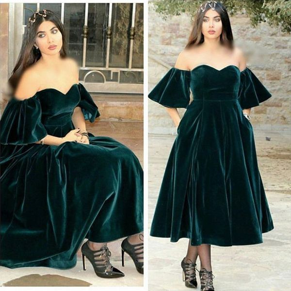 

скромный бархат пром платья с коротким рукавом милая африканский чай длина формальные вечерние платья гостевая одежда халат де вечер, Black