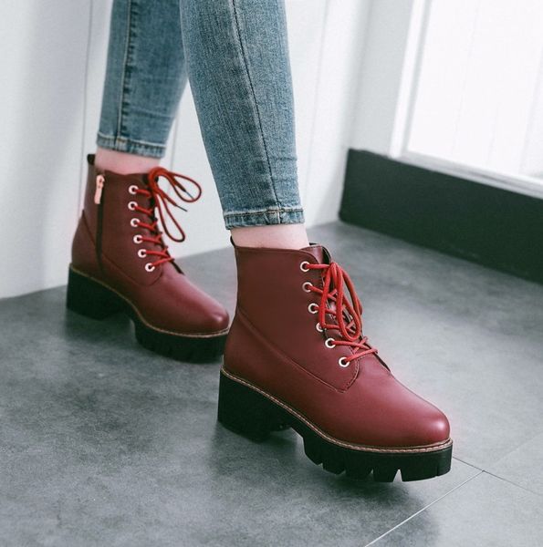 

plus size 32 33 34 to 40 41 42 43 fashion chunky heel bootie fall winter black brown burgundy