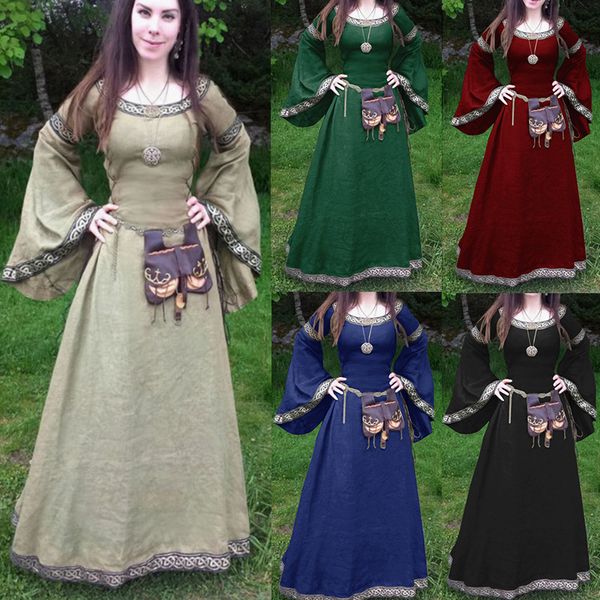 

2019 classical the medieval times party long sleeve round neck self-cultivation ma'am dress, White;black