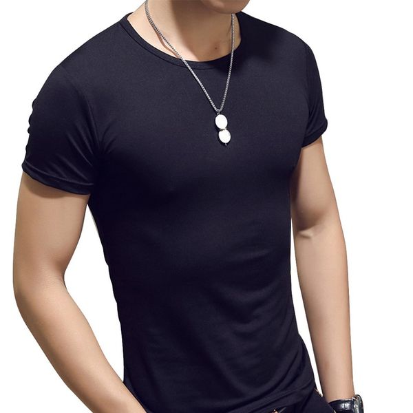 

puimentiua 2019 new men t-shirt polyester white men tshirts summer short sleeve plus size man tshirt black tee slim shirt, White;black