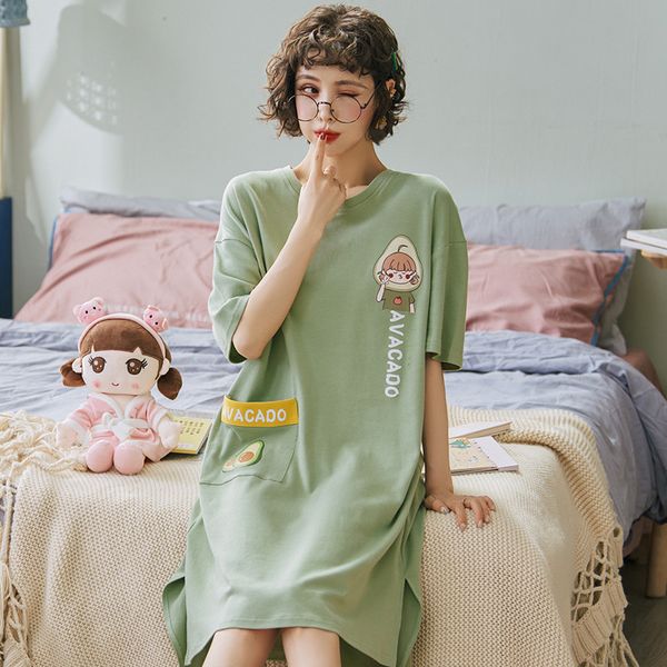 

women's sleepwear women nightgowns summer casual night dresses short sleeve cartoon printed loose nightdress home clothes lingeries, Black;red