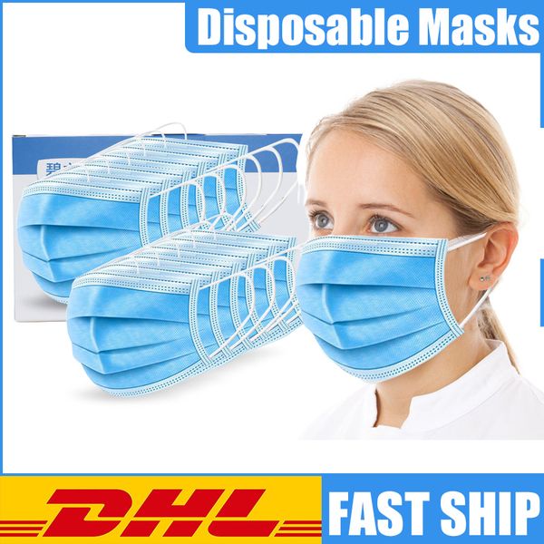

50-1000pcs dhl fast ship disposable face mask anti dust facial mouth 3 layers filter protection safety masks masken