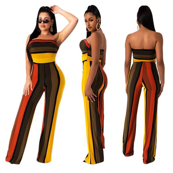 

sh7902 european and american women's striped striped chest piece jumpsuit fashion loose jumpsuit, Black;white