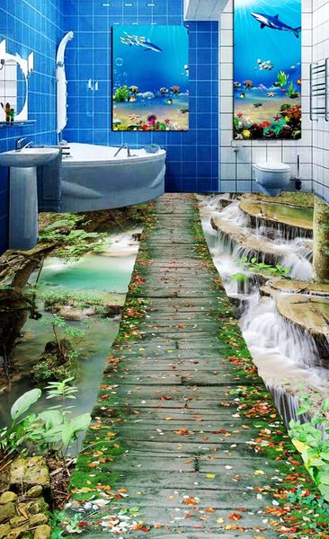 

self-adhesive] 3d wooden bridge by the water 133 floor wallpaper mural wall print decal wall murals