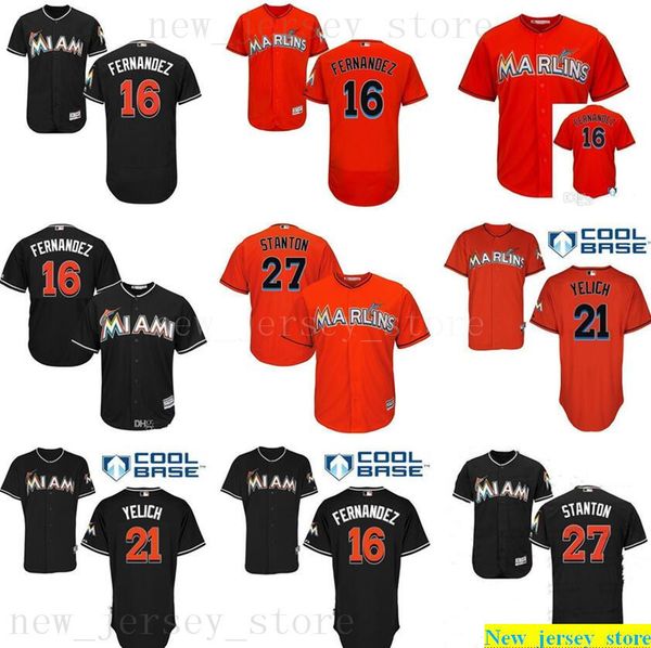 

2019 mens women kids baseball jerseys stitched 16 jose fernandez 21 christian yelich 27 giancarlo stanton andre dawson cool base flexbase, Blue;black