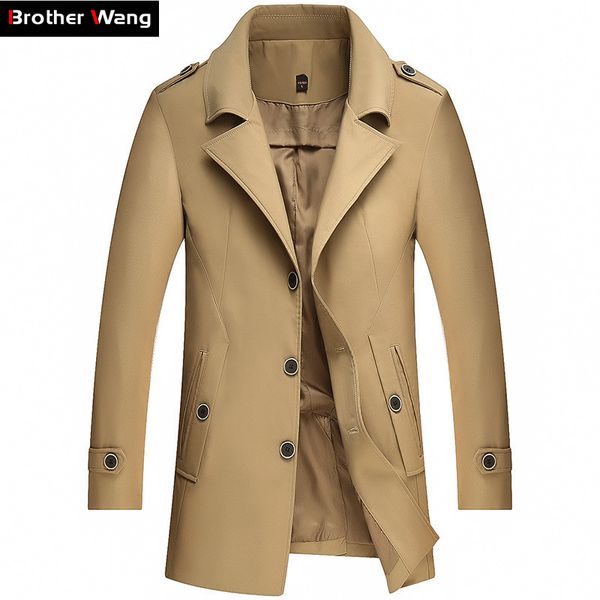 

men's thin trench coat 2019 autumn new business fashion lapel long jacket and overcoat male brand clothes khaki navy black, Tan;black