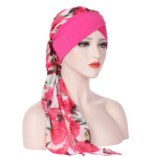 

hair accessories headdress women fashion wide band headwear cap floral printed turban boho long tailed bandanas