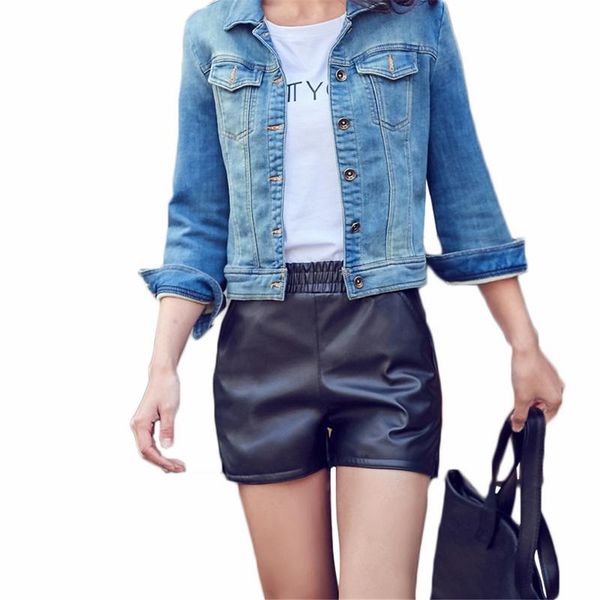 

2019 new arrival women wide leg pu leather shorts spring summer ladies black loose short pants with pockets, White;black