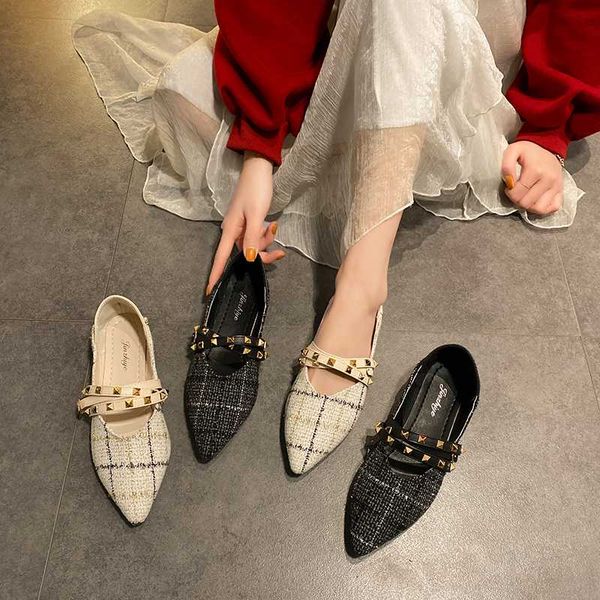 

korean shoes all-match rivets studs autumn women's moccasins female footwear pointed toe casual sneaker 2020 new summer fall, Black
