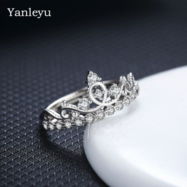 

yanleyu lovely simple style open ring solid 925 sterling silver crown rings for women fashion engagement wedding jewelry pr264, Slivery;golden